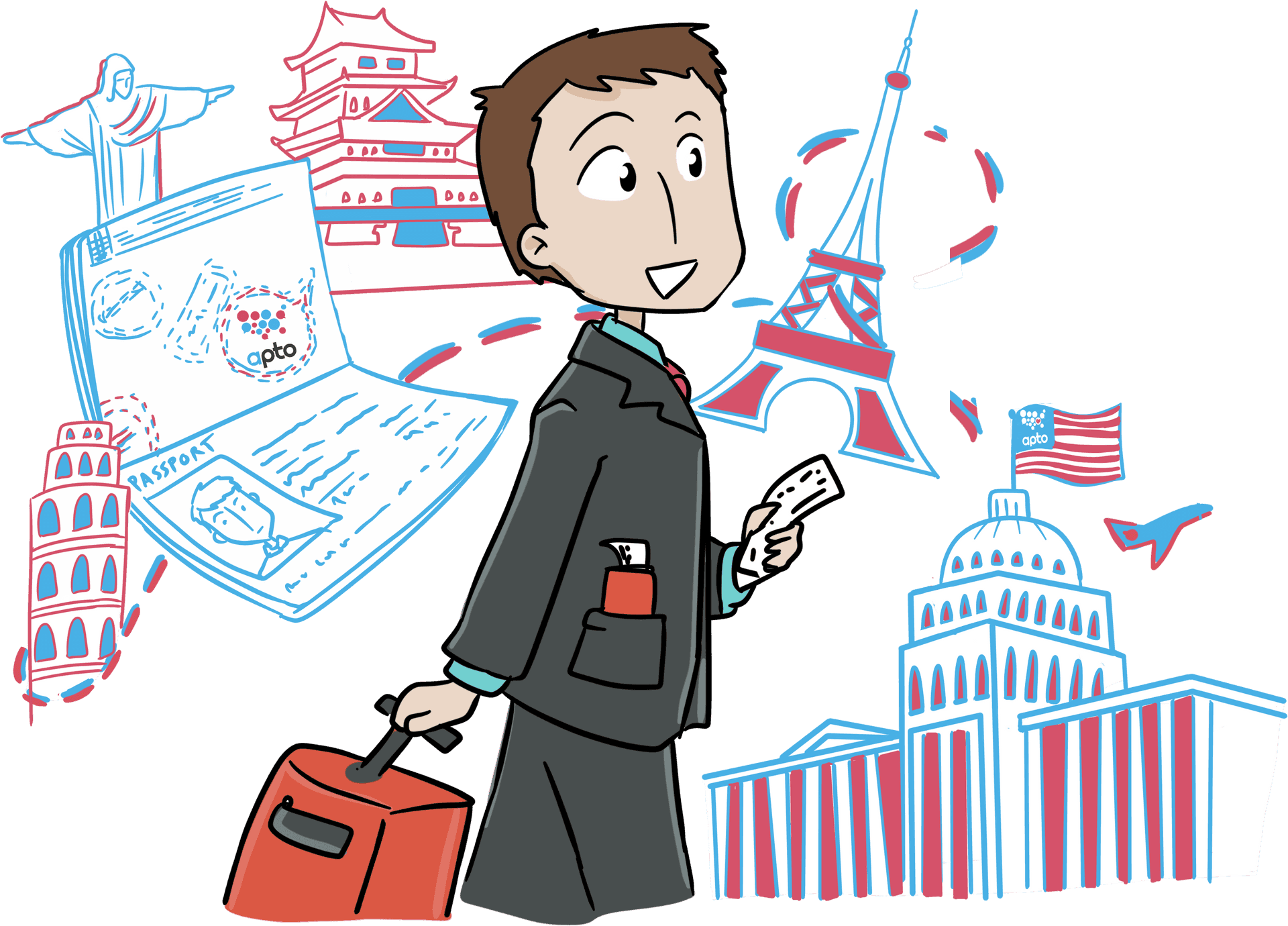 World Traveler Cartoon Illustration PNG Image