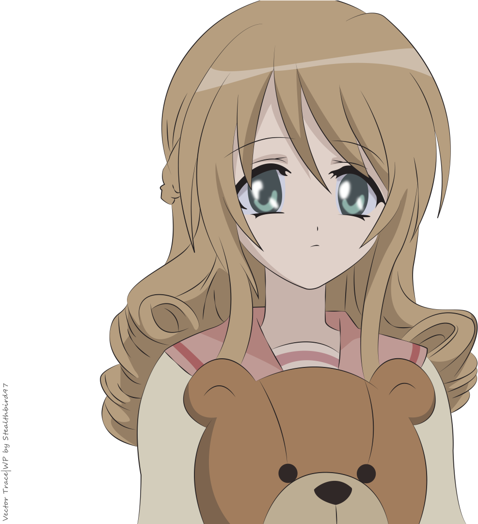 Worried Anime Girl With Teddy Bear PNG Image