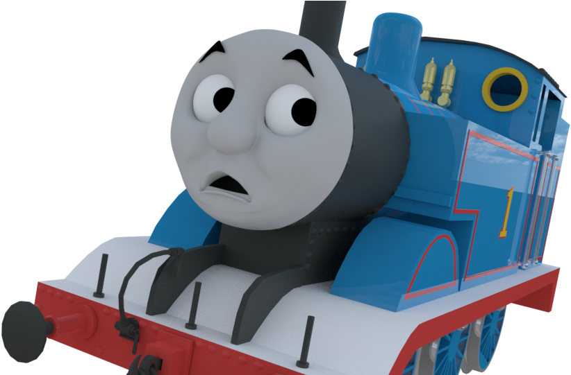 Worried Blue Train Cartoon Character PNG Image