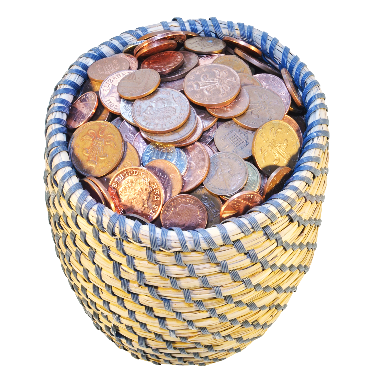 Woven Basket Fullof Coins PNG Image