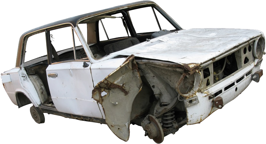 Wrecked White Car After Collision.png PNG Image