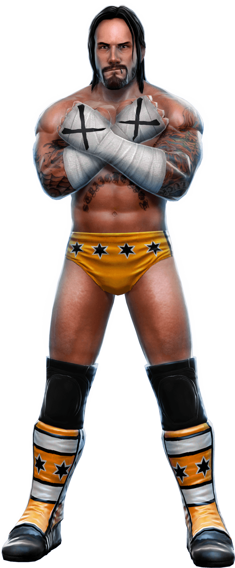 Wrestler_with_ Tattoos_and_ Star_ Trunks PNG Image