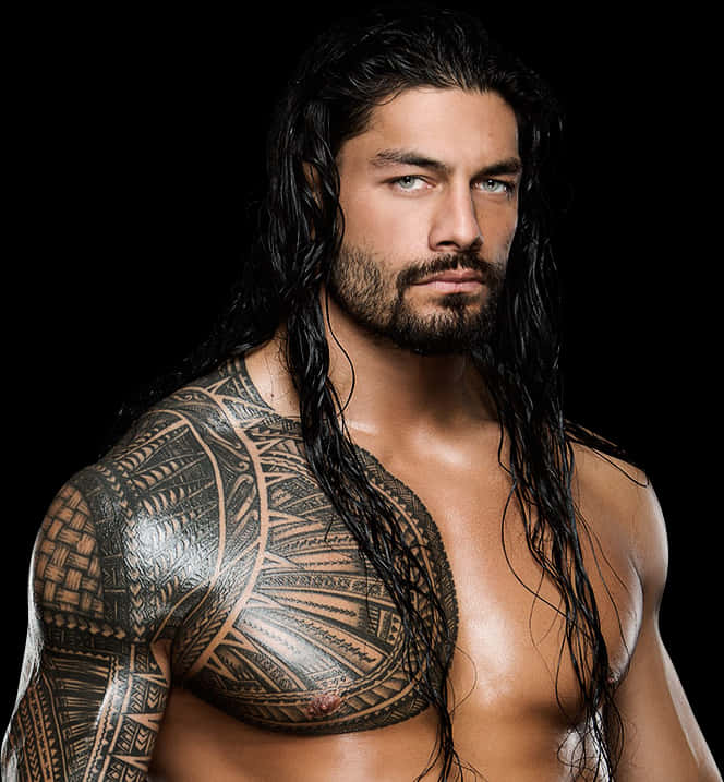 Wrestler_with_ Tribal_ Tattoo_ Portrait PNG Image