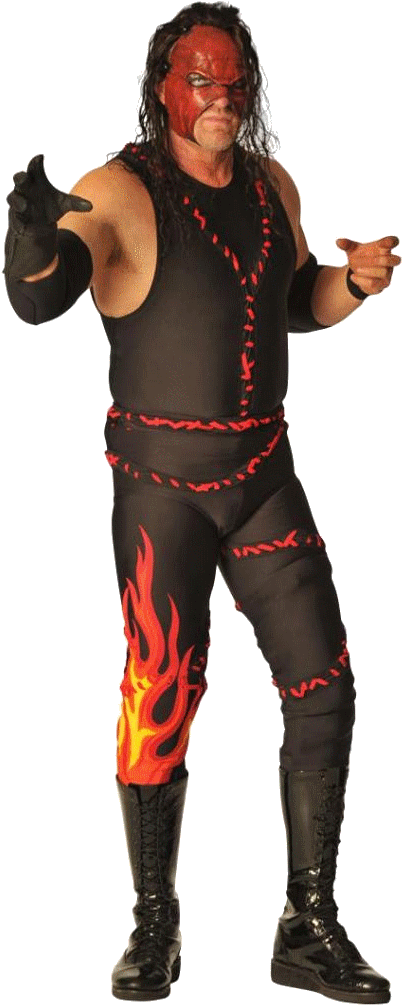 Wrestlerwith Red Face Paintand Flame Attire PNG Image