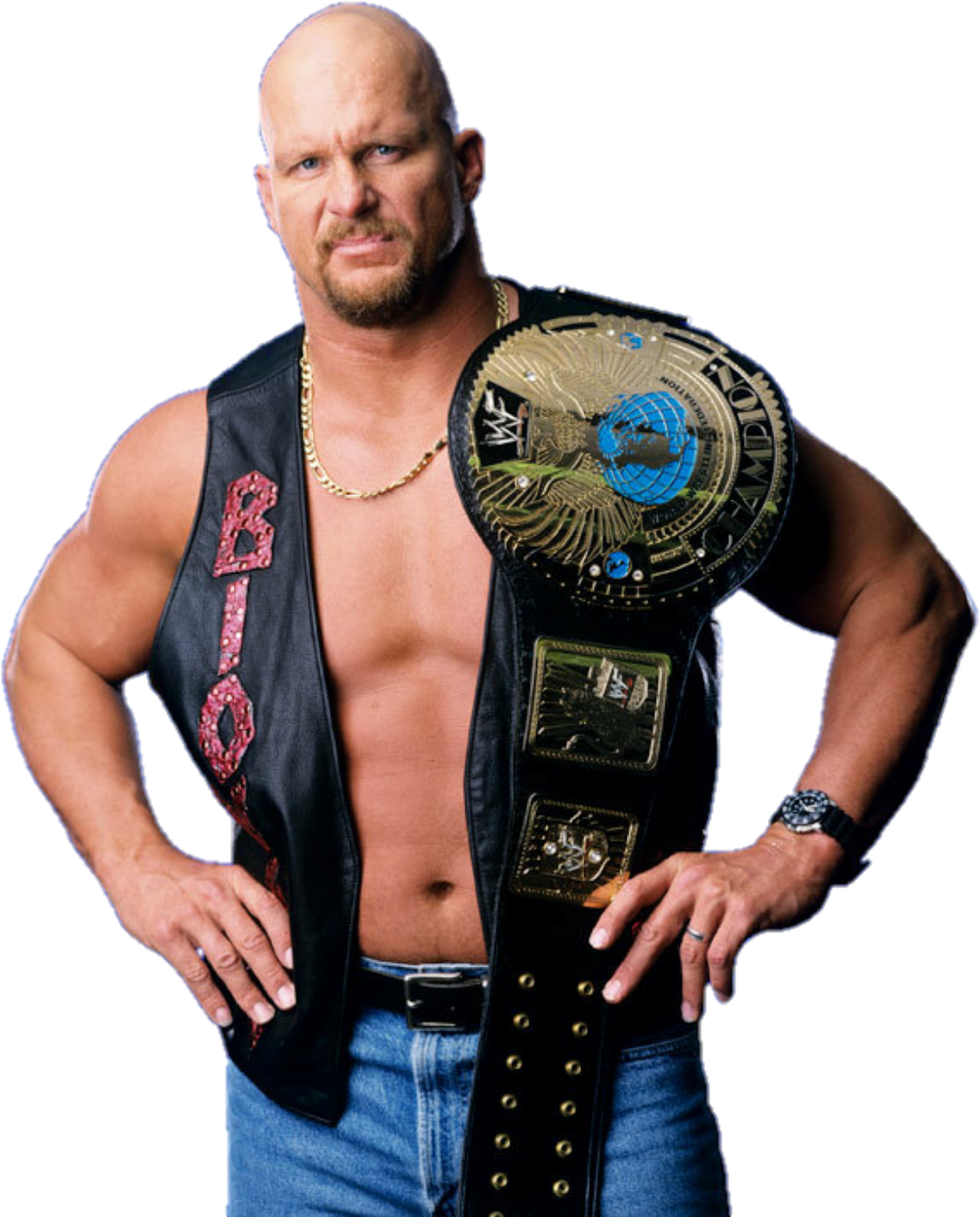 Wrestling_ Champion_ Posing_with_ Belts PNG Image