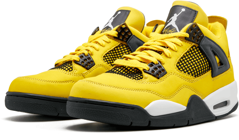 Yellow Air Jordan4 Sneakers PNG Image