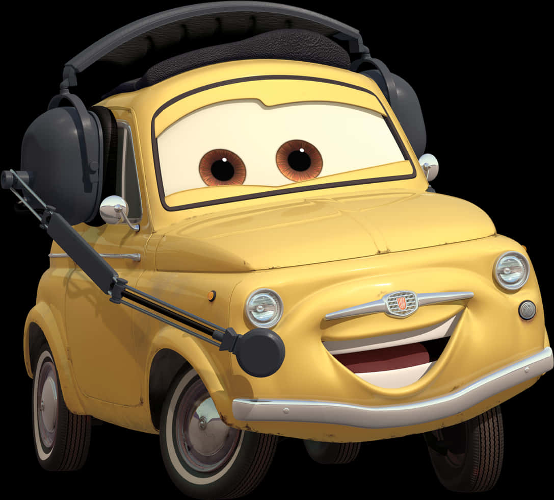 Yellow Animated Car Character PNG Image