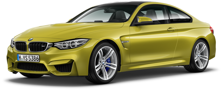 Yellow B M W M4 Coupe Side View PNG Image