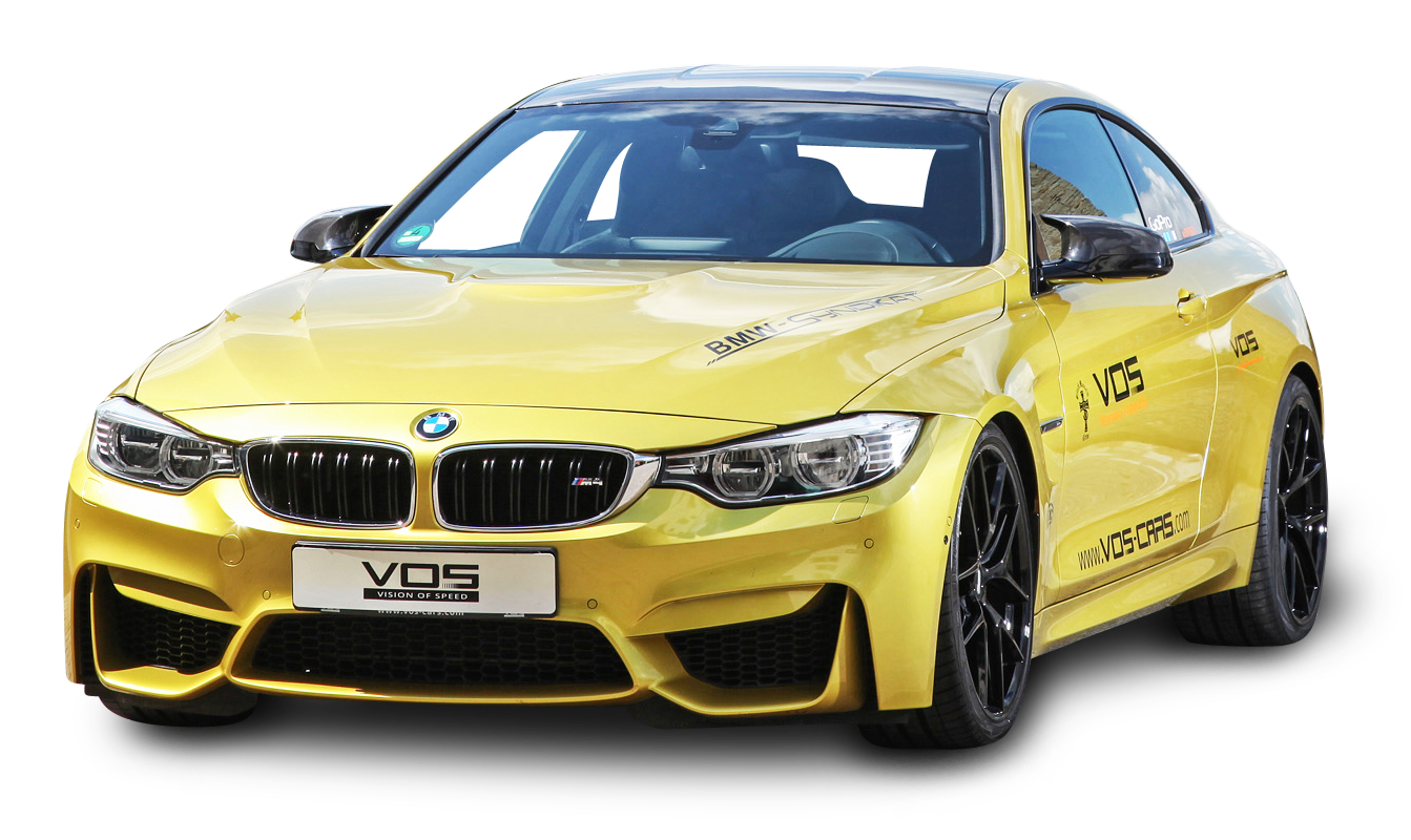 Yellow B M W M4 Coupe Side View PNG Image