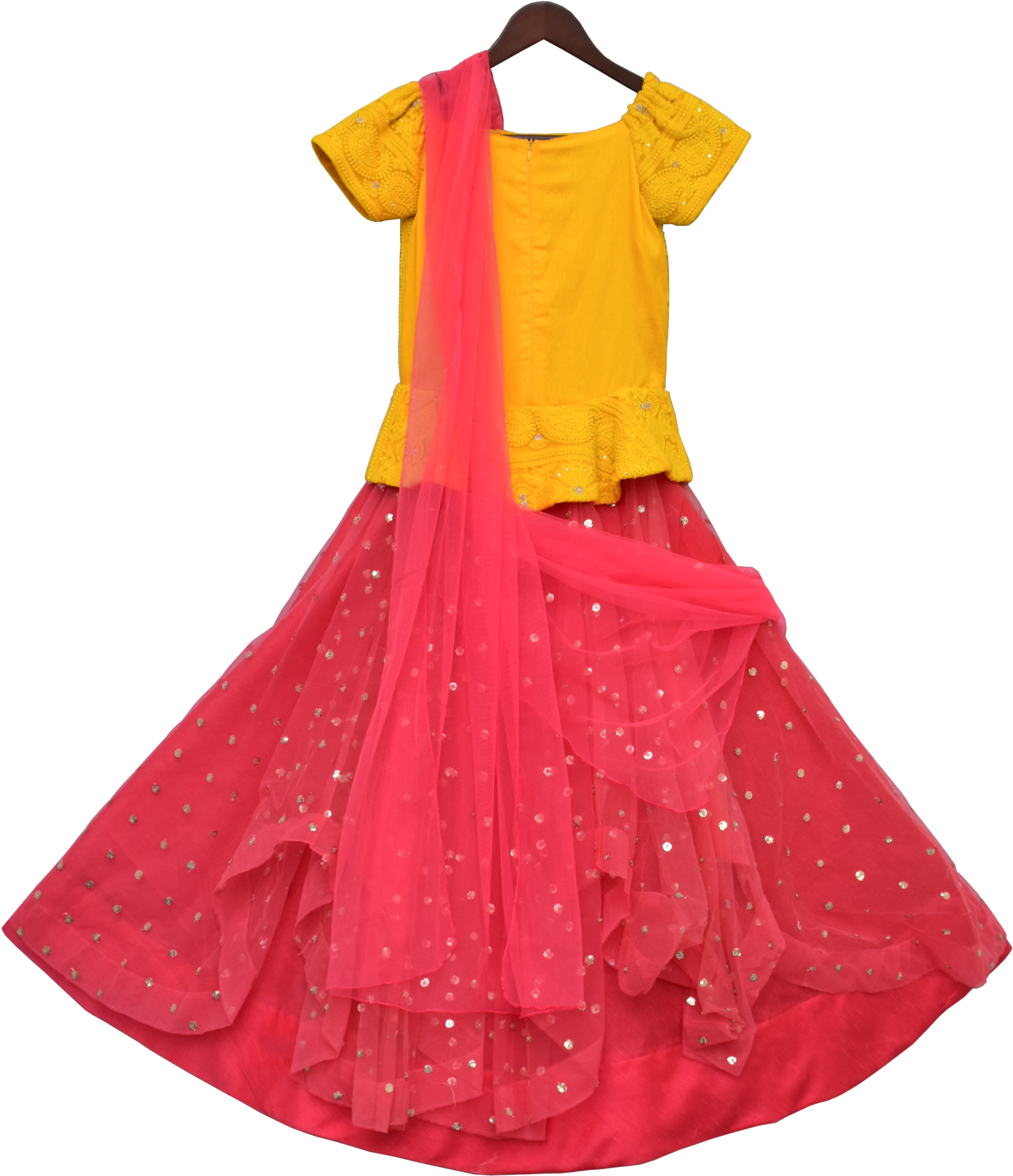 Yellow Blouse Red Lehengawith Dupatta PNG Image