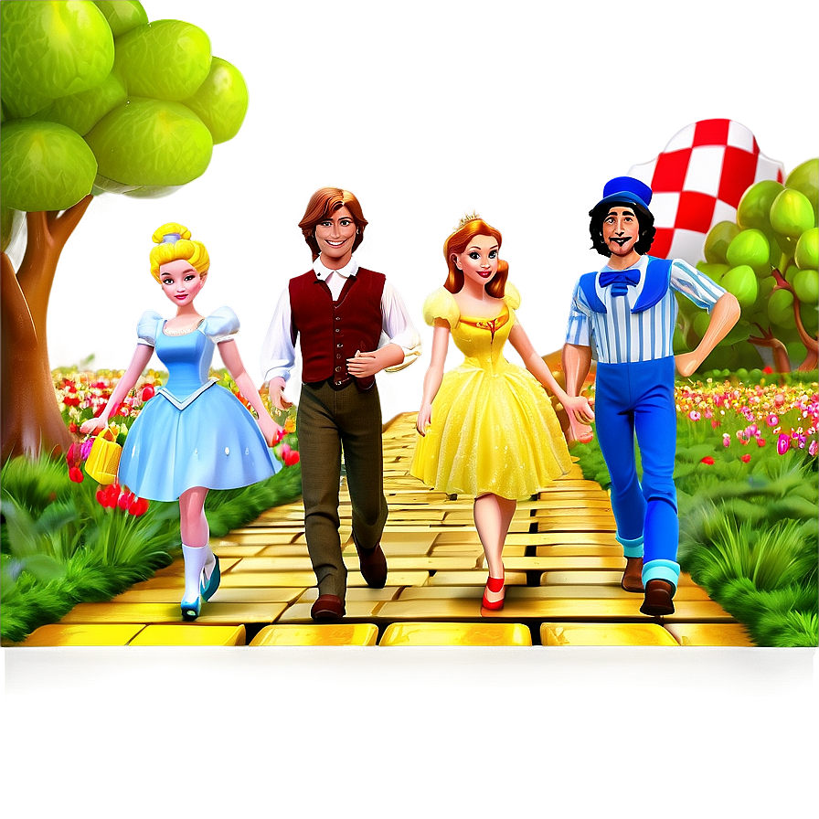 Yellow Brick Road With Fairy Tale Characters Png Pag PNG Image