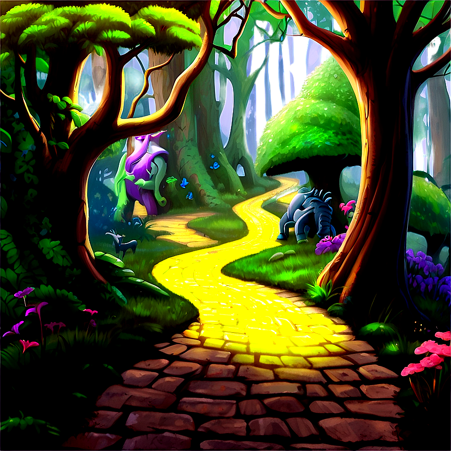 Yellow Brick Road With Magical Creatures Png 06262024 PNG Image