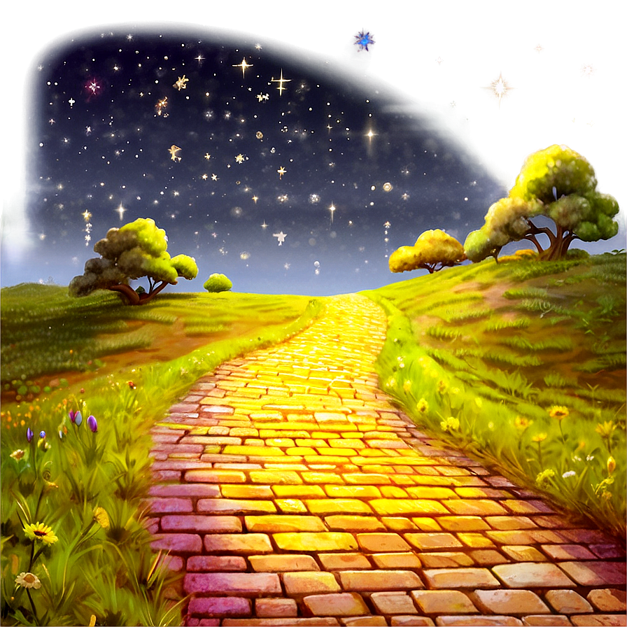 Yellow Brick Road With Night Stars Png Uie PNG Image