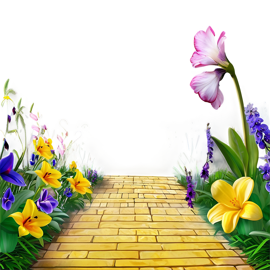 Yellow Brick Road With Spring Flowers Png 06262024 PNG Image