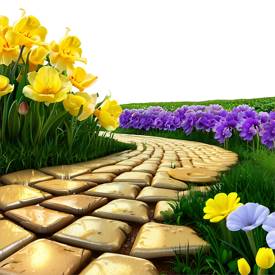 Yellow Brick Road With Spring Flowers Png 55 PNG Image