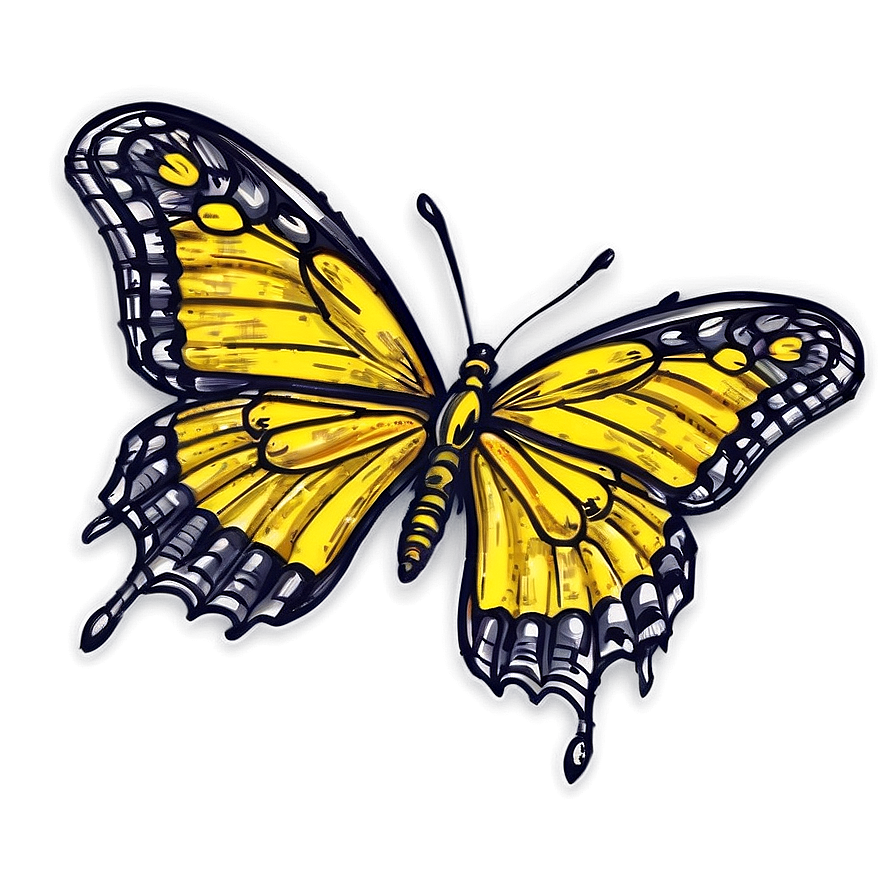 Yellow Butterfly Sketch Png 06292024 PNG Image