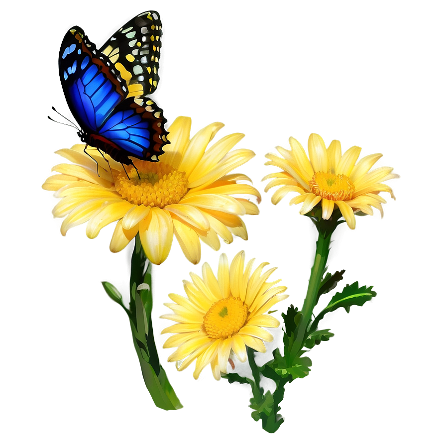 Yellow Daisy With Butterfly Png Mei PNG Image