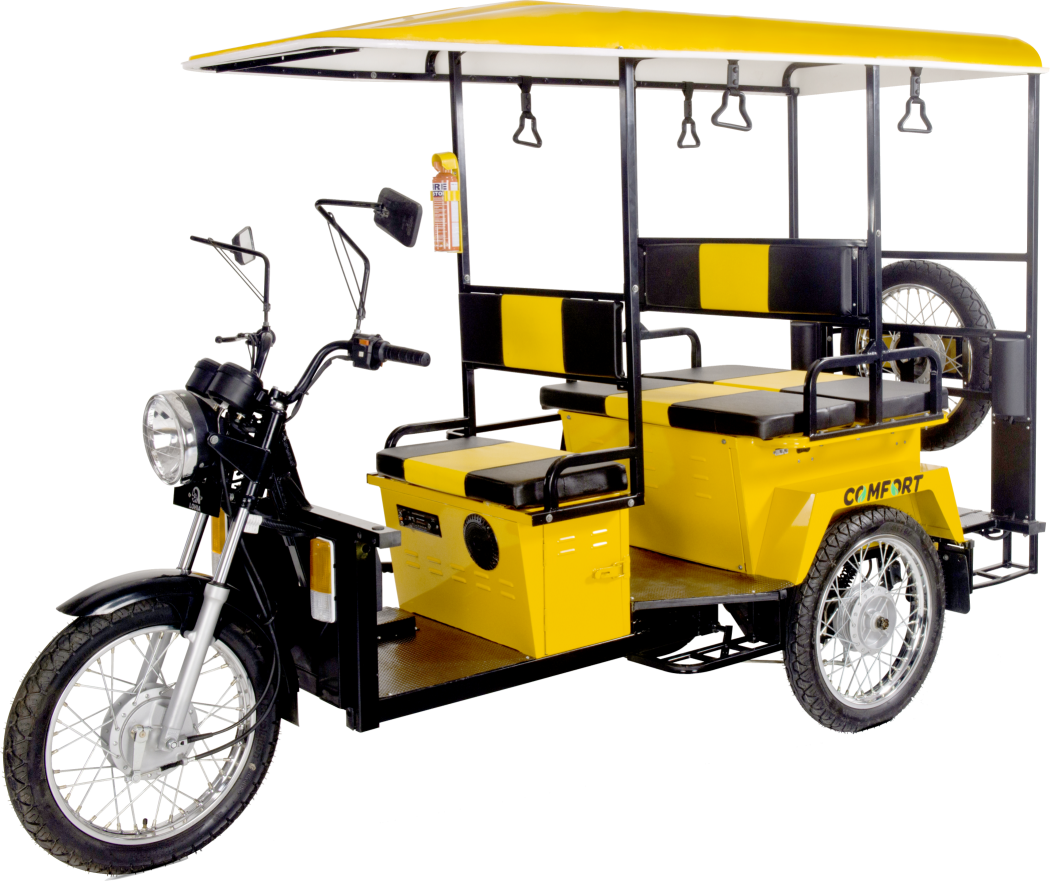 Yellow Electric Rickshaw Side View PNG Image