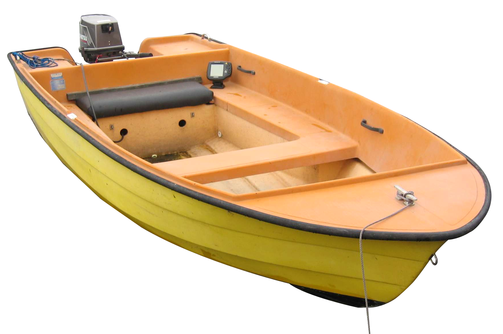 Yellow Fishing Boat With Outboard Motor PNG Image