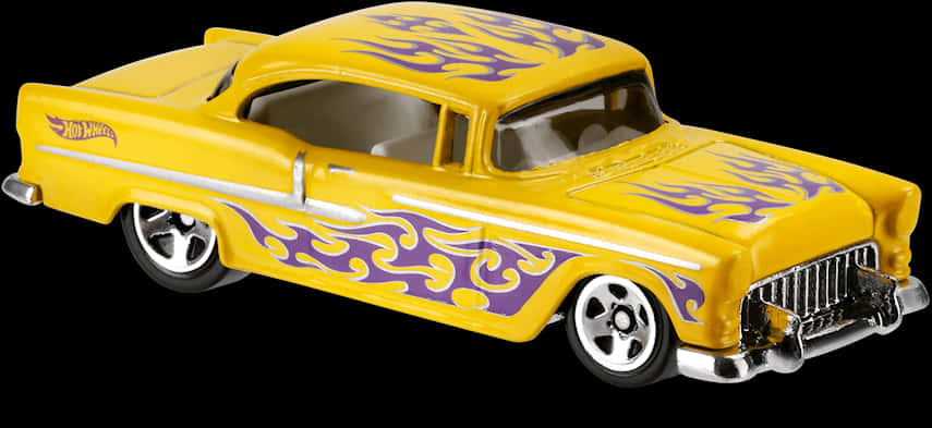 Yellow Flame Hot Wheels Classic Car PNG Image