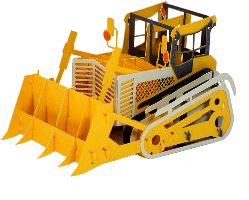 Yellow Paper Craft Bulldozer PNG Image