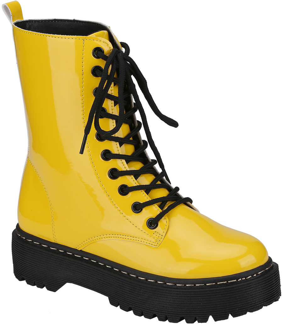 Yellow Patent Leather Lace Up Boot PNG Image