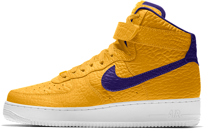 Yellow Purple Nike Air Force1 High Top Sneaker PNG Image