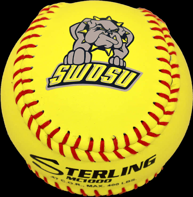 Yellow Softballwith Logoand Red Stitches PNG Image