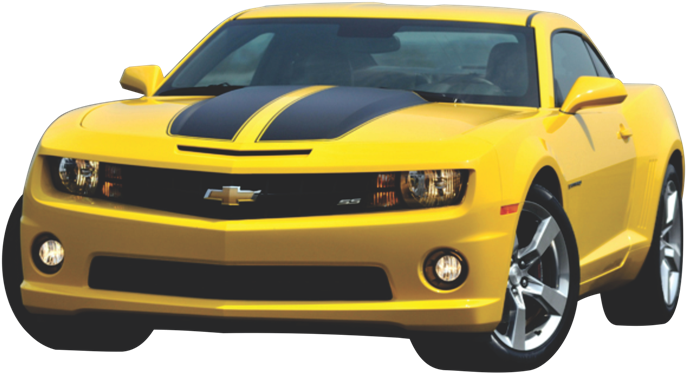 Yellow Sports Carwith Black Stripes PNG Image