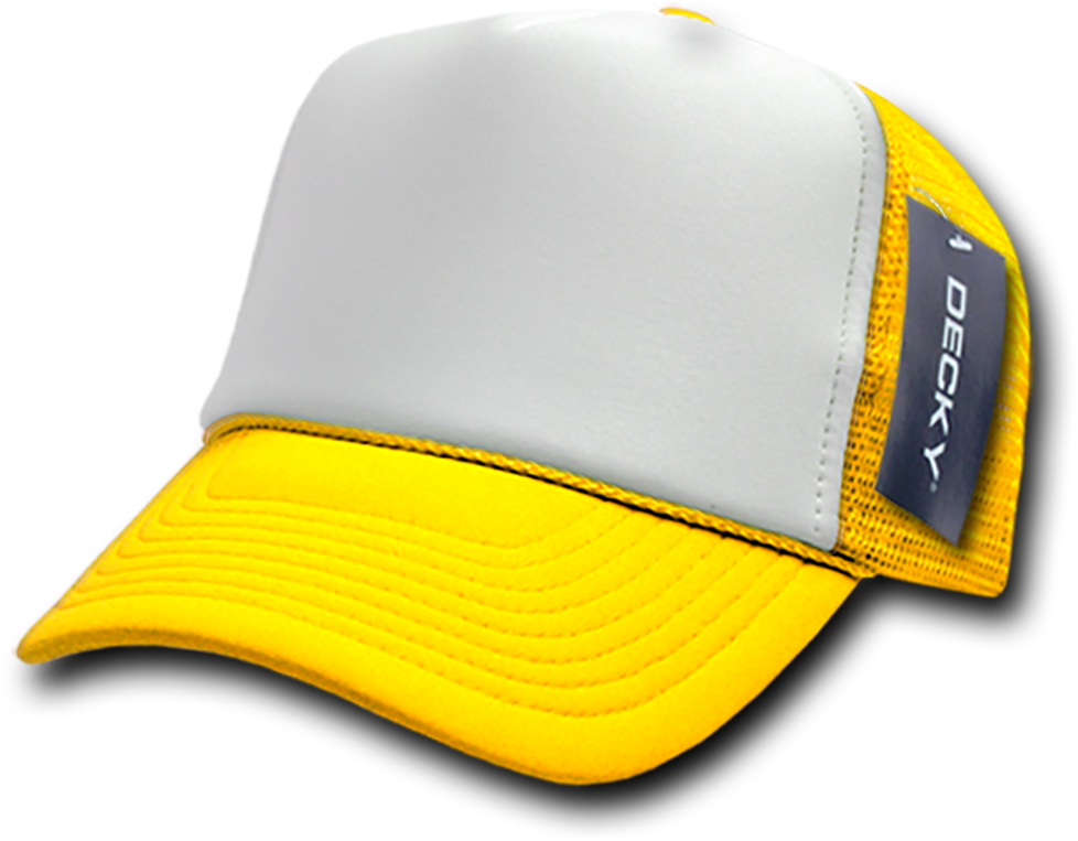 Yellowand White Baseball Cap D E C K Y Brand PNG Image