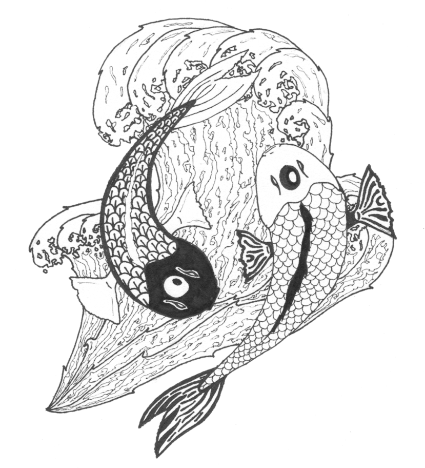 Yin Yang Koi Fish Tattoo Design PNG Image