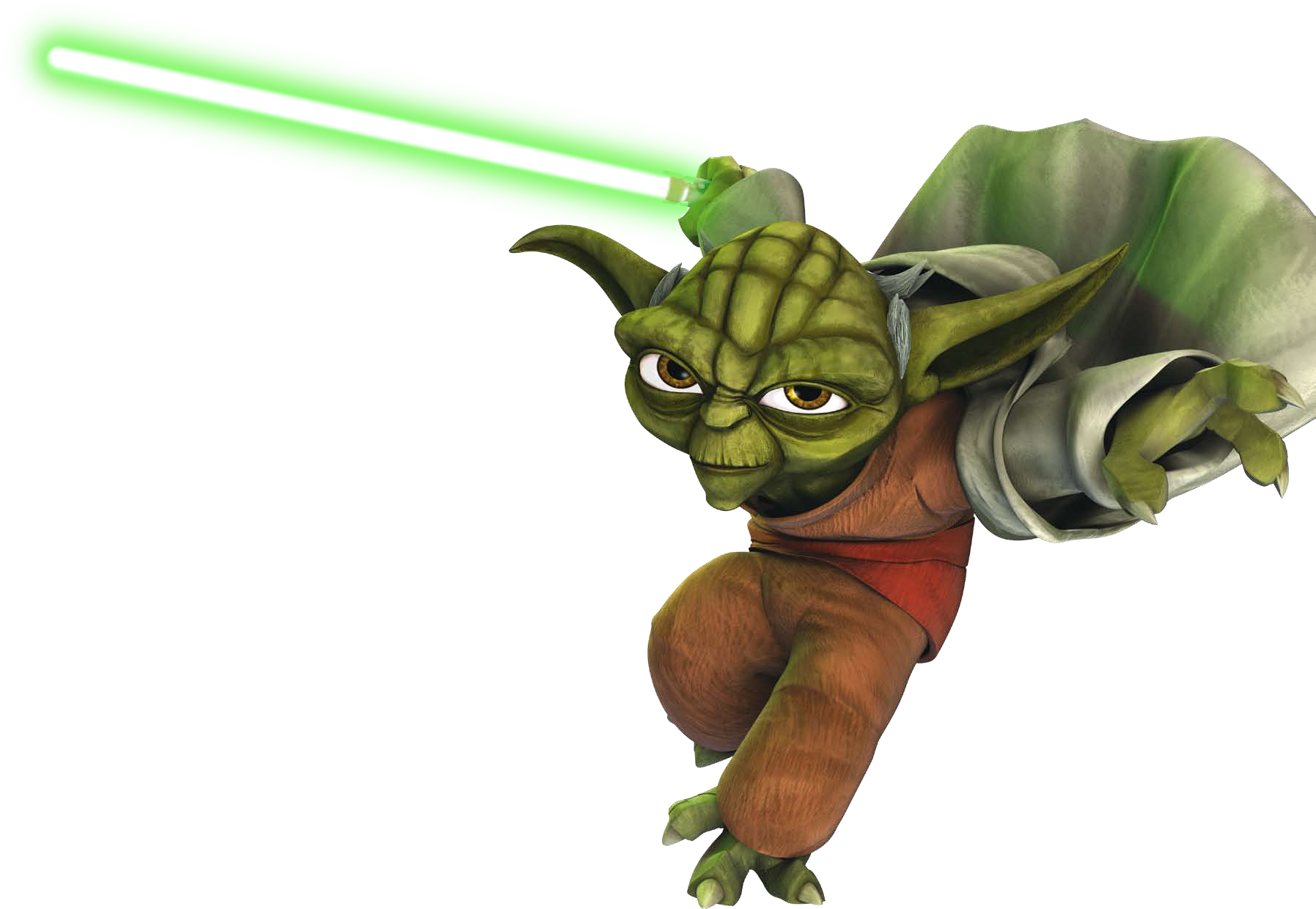 Yoda With Lightsaber Action Pose PNG Image