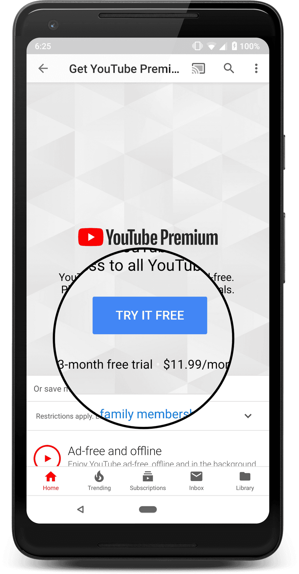 You Tube Premium Trial Offer Smartphone Screen PNG Image