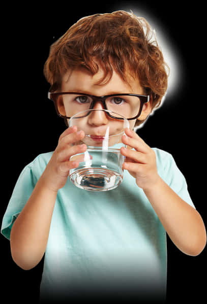 Young Boy Drinking Water Glasses Distortion PNG Image