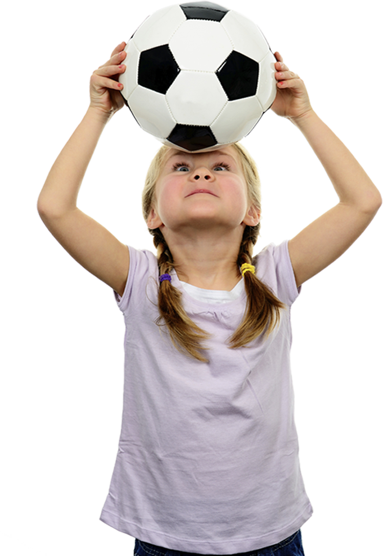 Young Girl Balancing Soccer Ballon Head PNG Image