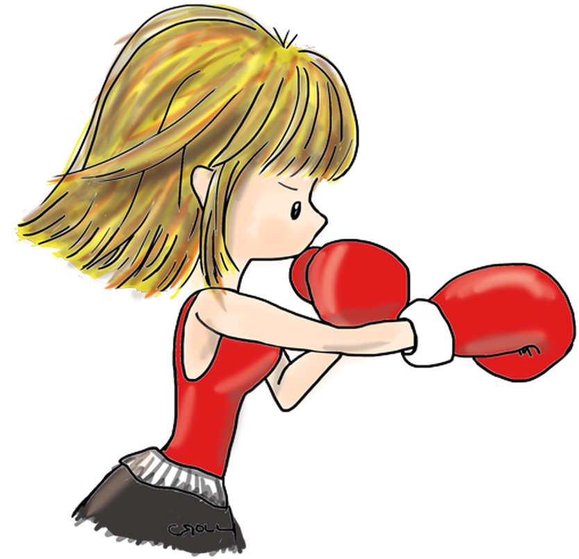 Young Girl Boxing Cartoon PNG Image