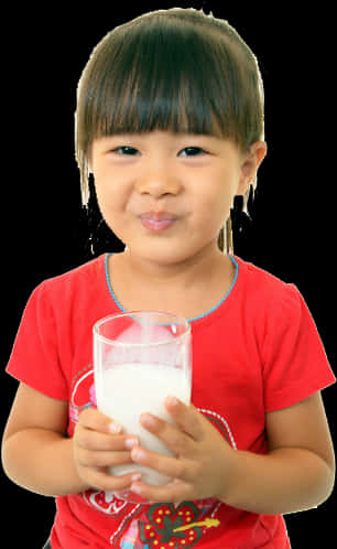 Young Girl Holding Milk Glass PNG Image