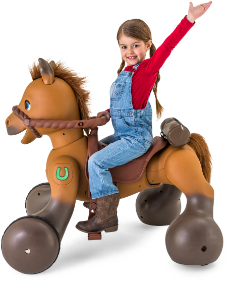 Young Girl Riding Toy Horse PNG Image