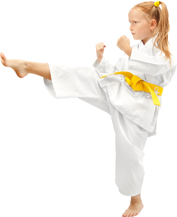 Young Karate Student Performing Kick PNG Image