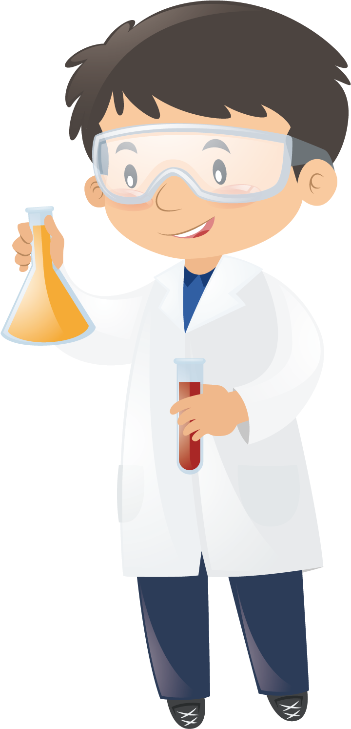 Young Scientist Holding Flasks PNG Image