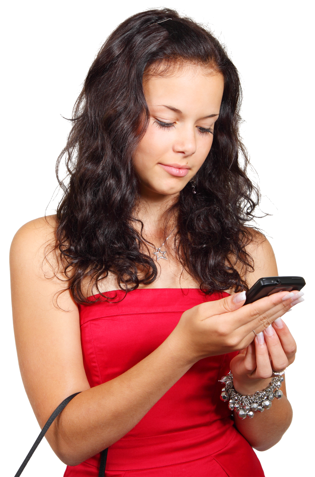 Young Woman Using Smartphone PNG Image