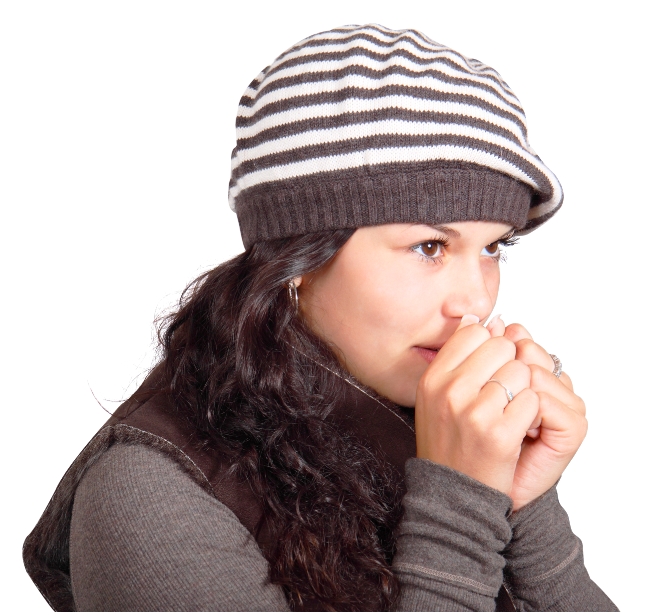 Young Woman Wearing Beanie Hat PNG Image