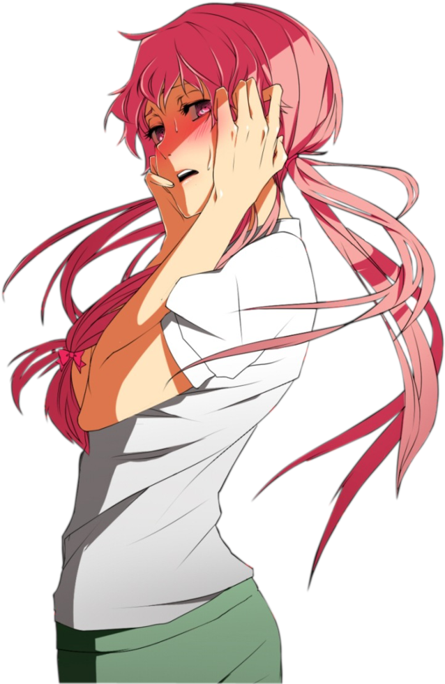 Yuno Gasai Blushing Anime Character PNG Image