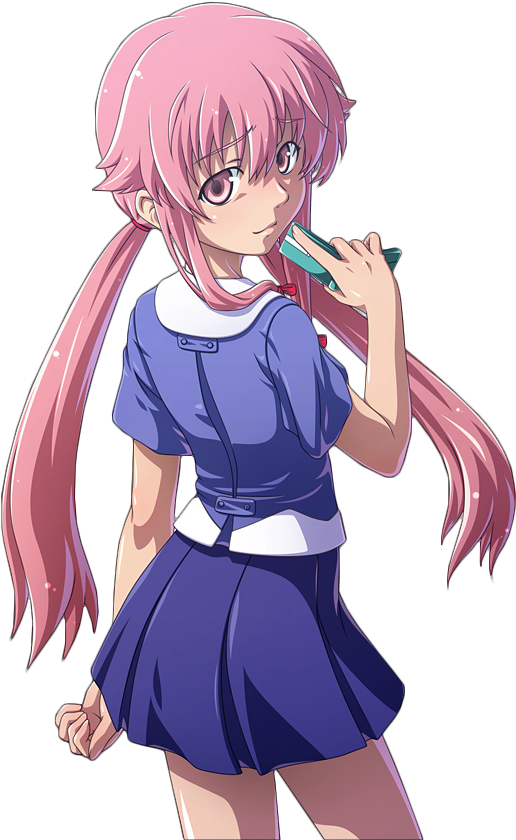 Yuno Gasai Pink Hair Anime Character PNG Image