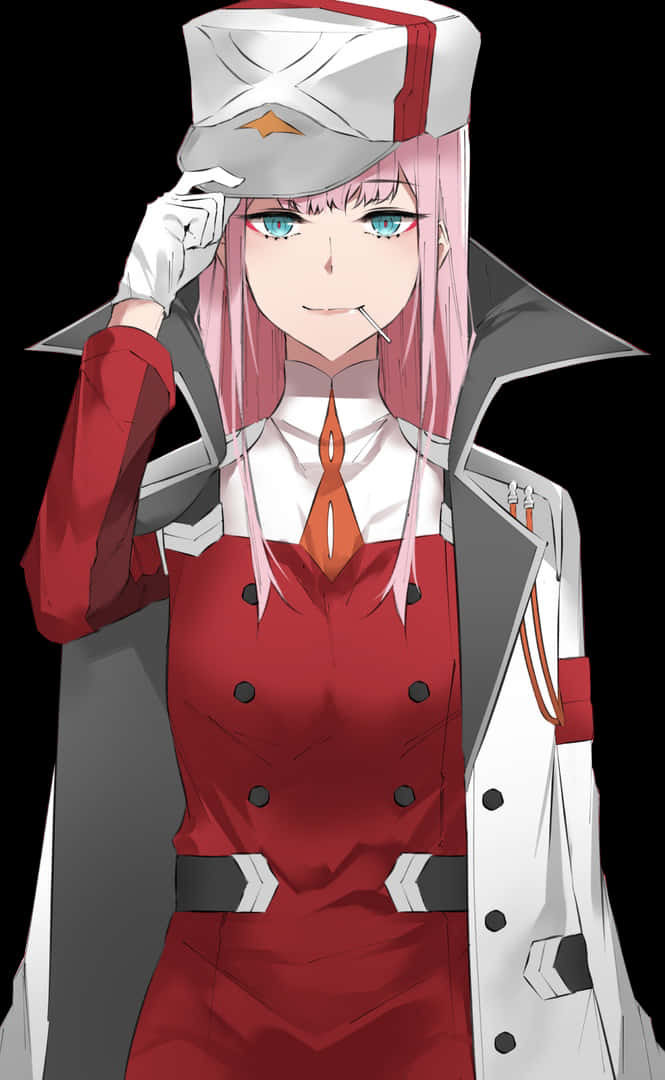 Zero Two Saluting Anime Character PNG Image