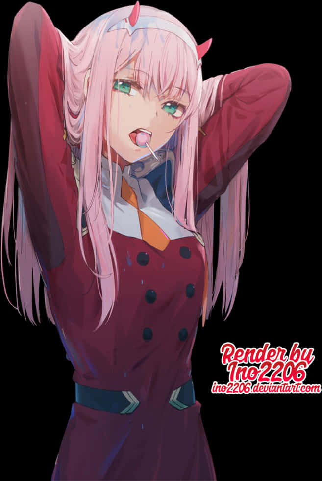 Zero Two Stretching Pose PNG Image