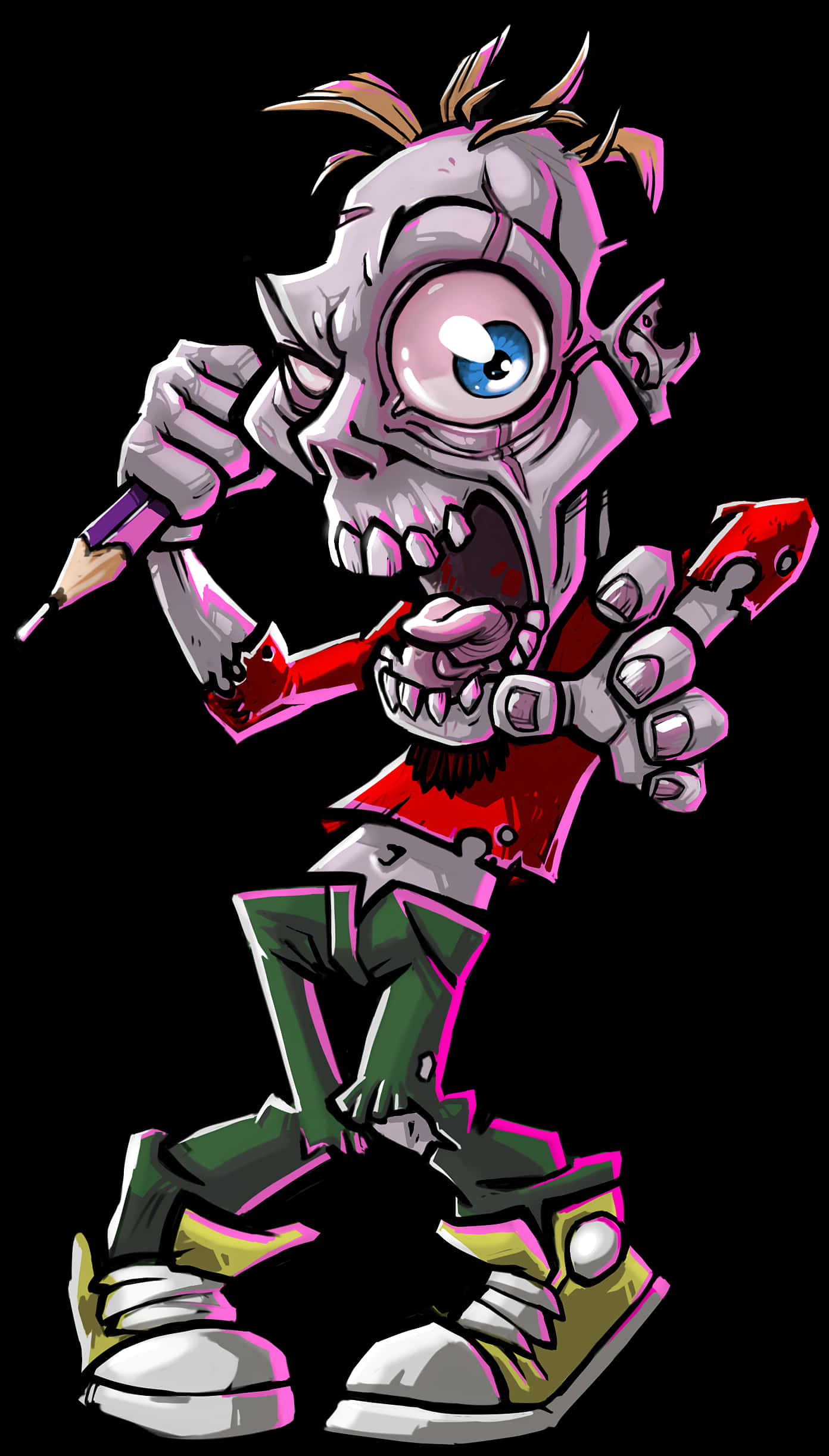 Zombie Artist Cartoon Character PNG Image