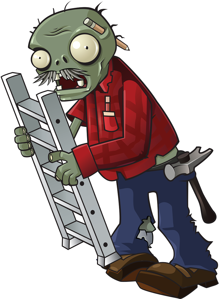 Zombie Handyman Climbing Ladder PNG Image