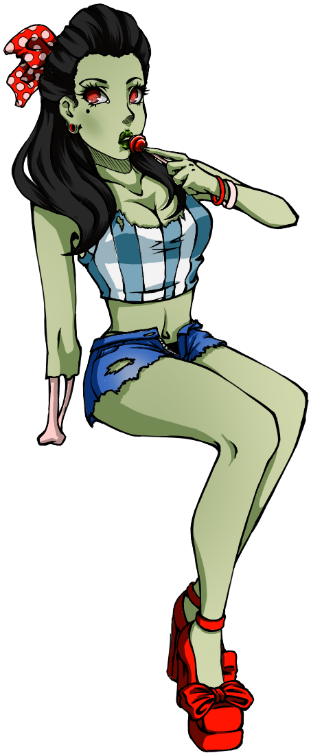 Zombie_ Pinup_ Girl_ Chewing_ Bubblegum PNG Image