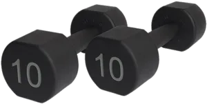 10 Pound Black Hex Dumbbells PNG Image